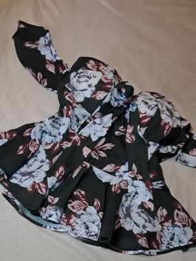 Fashion Nova Black Floral Off-Shoulder Top with Pink and White Blooms
